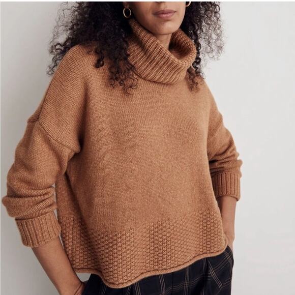 Madewell Sadler Turtleneck Sweater Heather Camel Brown Merino Wool Small NH988 - Picture 1 of 14